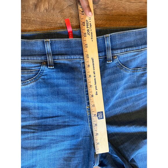 SPANX Vintage Indigo Jeans Flare Large Petite LP Wide Leg Inseam 28" Front Seam - Picture 7 of 9